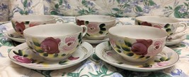 5 Beautiful Hand Painted Takito China Cup &amp; Saucers Roses Floral Porcelain - $34.65