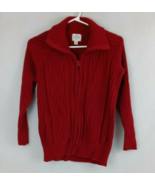 St John&#39;s Bay Women&#39;s V-Neck Cable Knit Zip Front Sweater Size Petite Me... - $16.82