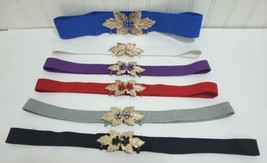 Vintage Stretch Belt Lot Womens Elastic w/ Beaded Gold Leaf Buckle Clasp... - £45.02 GBP