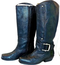 ALTERED Fergie Black Leather Nuclear Boots Tall Biker Engineer Buckles 10 M - $69.99