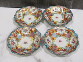 Set of 4 Antique Asian Porcelain Berry Bowls Gold Ruffled Edge  - $318.78