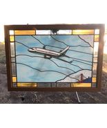 VINTAGE HUGE STAINED GLASS 737 JET AIRPLANE &amp; San Francisco Golden Gate ... - $2,772.00