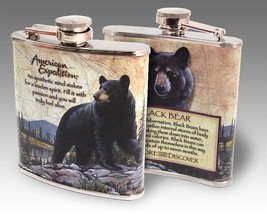 American Expedition Black Bear Steel Hip Flask 6 oz NIB Men&#39;s Gift Father&#39;s Day - £17.95 GBP