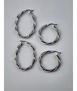 2-Pair Solid Sterling Silver Braided Hoop Earrings Oval &amp; Round English ... - £18.57 GBP