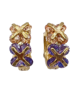 Gold Tone Purple Peach Crystal Small Huggie Hoop Earrings - $17.82