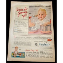 Gerbers Baby Food Vintage Color Print Ad 1955 Food Kitchen Decor Baby Doll - £9.44 GBP