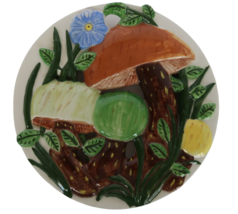 Vintage Ainers Pottery round ceramic mushrooms wall hanging - £15.93 GBP