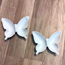 2x White Butterfly Plate Wall Decor Trinket Dish Ceramic Collectible - £9.91 GBP
