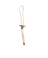 Vintage Mens Bolo Tie Cream Rope Band With Brass Bull Southwestern Western - £38.69 GBP