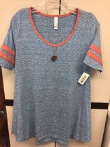 NWT LuLaRoe Small Blue with Pink Trim Ringer Rayon Blend Perfect Tee - £26.58 GBP