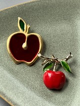 Vintage Gerry’s Signed Small Red Enamel Apple on Goldtone Branch &amp; Poured Glass - £11.85 GBP