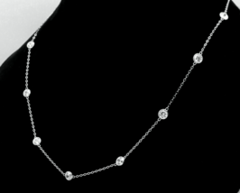 Moissanite Biseau Ensemble Station Collier 2Ct Coupe Ronde 14k or Blanc Plaqué - £80.09 GBP