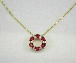2.40Ct Oval Cut CZ Ruby Circle Pendant 14K Yellow Gold Plated Free Chain - £113.94 GBP