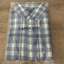 New Cotton Lands End Men&#39;s Shirt Tailored Fit Sz Large 16-16.5 Blue Yell... - £14.20 GBP