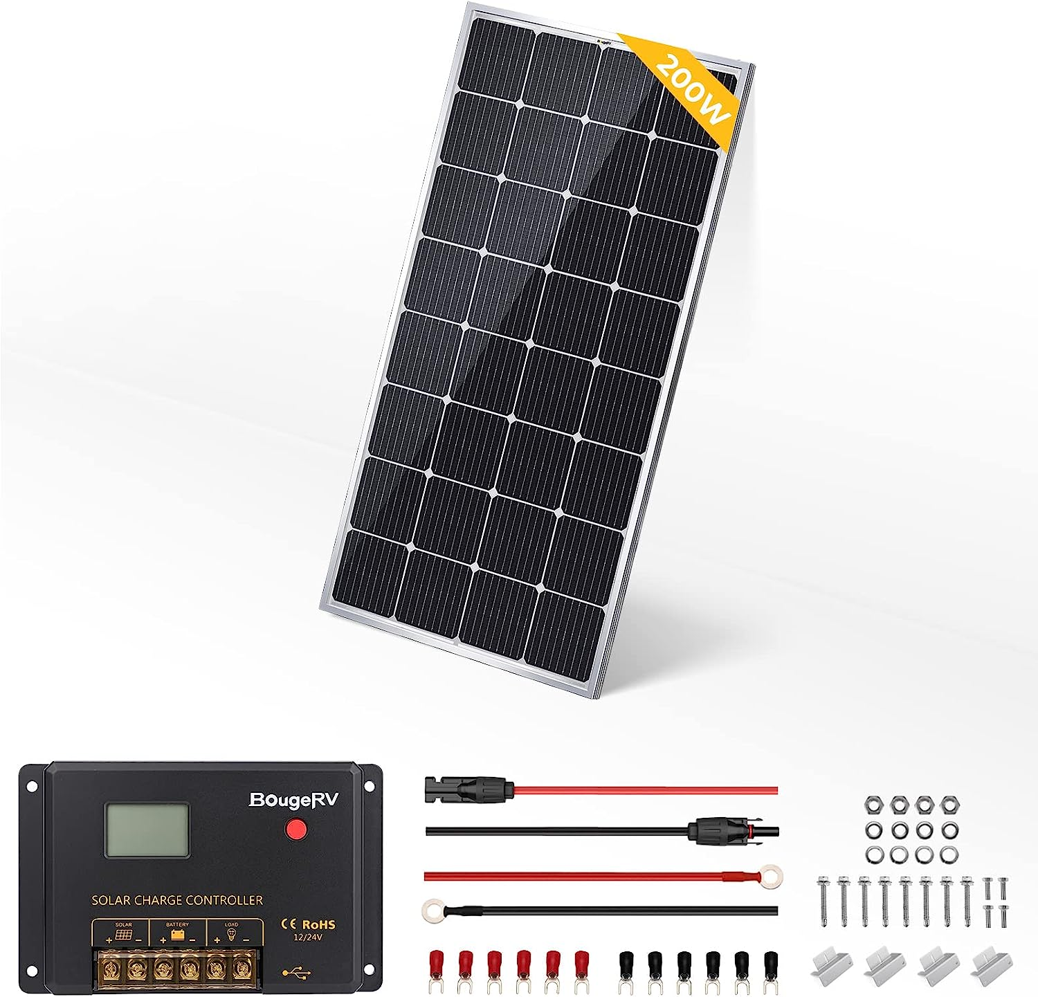 Primary image for 200 Watt Solar Panel Starter Kits, 9BB Mono Include 30A 12V/24V PWM Negative Gr