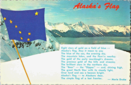 Postcard Alaska&#39;s Flag Blue 8 Stars and Poem Background Mountains and Waterway - £3.89 GBP