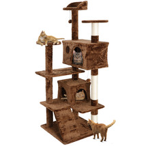 53" Cat Tree Activity Tower Pet Furniture Sisal-Covered Scratch Post Home Brown - £68.17 GBP