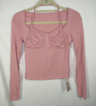 Halara Size S Blush Ruched Bust Form Fitting Long Sleeve Halter Top,Buil... - $12.99