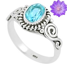 Natural Blue Topaz Gemstone Cluster Ring Size  925 Silver For Women - £5.84 GBP