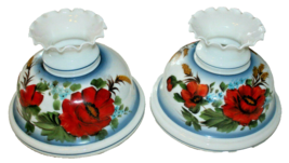 Pair Vtg 14” Wide / 9-1/2” Fitter Hand Painted Red Peony Hurricane Lamp Shades - £59.73 GBP