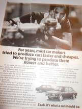  Vintage Sabb Cars Woman Factory Worker Print Magazine Advertisement 1973 - $16.99
