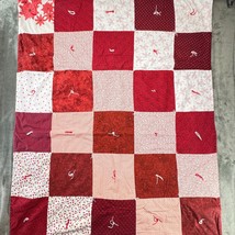 Red &amp; White Patchwork Quilt Kids Throw Blanket Handmade Unique Design - $18.99