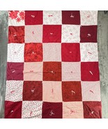 Red &amp; White Patchwork Quilt Kids Throw Blanket Handmade Unique Design - $355.49 MXN