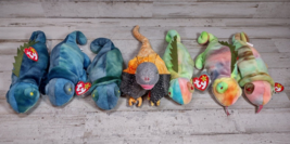 Lot of 7 Vintage Ty Beanie Babies Lizard Iguana Chameleon Rainbow Iggy Slayer - £10.06 GBP