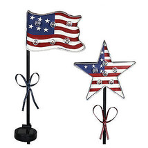 Four Seasons Courtyard Metal Solar Patriotic Star &amp; Flag Stake - £208.21 GBP