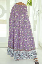 Purple Floral Print Shirred High Waist Maxi Skirt - £21.91 GBP+