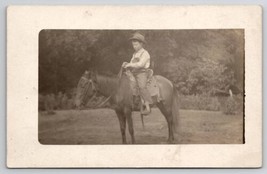 RPPC Darling Boy Hat And Overalls On Horse Lanely Family Real Photo Postcard Q21 - £11.74 GBP