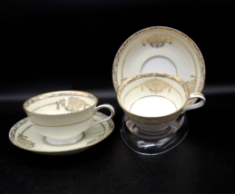 Vintage Bancroft by Noritake Coffee Cup and Saucer x 2 Tan Gold Encruste... - $12.86