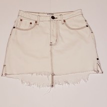 One Teaspoon Mini Skirt Cream Ivory White Distressed Denim Cotton Sz 27 On Trend - $61.64