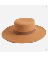New J Crew Wool Boater Hat Brown Contoured Crown Sueded Ribbon S/M - £31.49 GBP