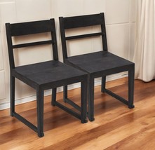 Set of Two Dark Gray Wood Ladder Back Dining Side Chairs - $13,503.42 MXN