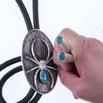 Kelsey Jimmie Navajo 18k Accented Sterling and turquoise Oversized spider bolo t - £1,894.95 GBP