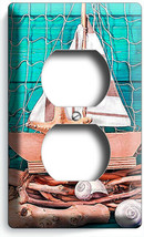 Rustic Nautical Sailboat Sea Shells Fish Net Outlet Wall Plate Bathroom Hd Decor - £8.16 GBP