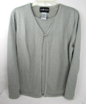 Sag Harbor Women’s Large Gray Metallic Faux Cardigan Layered Holiday Sweater EUC - £7.20 GBP