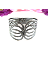 Gunmetal Gray LOOPS BRACELET Vintage Clamper Snap Hinge Texture Wide Dark - $24.25 CAD