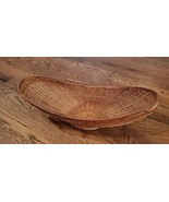 Vtg MCM Oblong Boat Shape Curved Woven Wicker Bread Basket Brown Wicker.... - £29.25 GBP