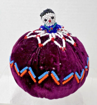 Vintage Hand Beaded Sewing Pincushion W Woman Made of Beads on Top - $448.52 MXN