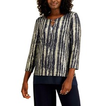 JM Collection Womens XL Intrepid Blue Gold Keyhole Detail Top NWT DE18 - £22.69 GBP