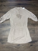 Women&#39;s Fossil Roll-Up Sleeve Safari Dress sz Small brown quarter-button - £14.89 GBP