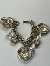 Vintage Chunky SIlvertone Double Open Oval Chain w Heart w Teardrop Clear Cabs &amp; - £9.13 GBP