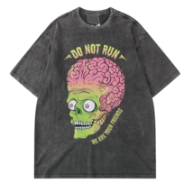 Vintage Washed Zombie Skull Print T-Shirt - Men&#39;s Streetwear Hip Hop Summer Tee - £27.27 GBP