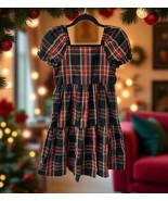 Crewcuts Squareneck Tiered Dress Tartan Girl 10 red Green black Plaid Ho... - $513.91 MXN