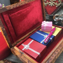 Red velvet Lined Thuya wooden jewelry box, new year gift box for her and for him - £139.39 GBP