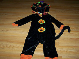 Size 18 Months Black Witch Cat Halloween Costume Velour Orange Trim Pumpkins EUC - £22.37 GBP