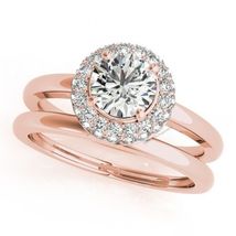 14K Rose Gold Fn Round Ladies Engagement Wedding Diamond Bridal Band Ring Set - £69.10 GBP