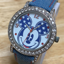 Disney By Accutime Quartz Watch Mickey Unisex Silver Rhinestone New Battery - £14.93 GBP